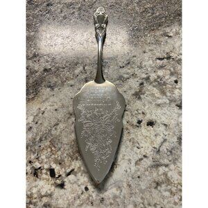 Vintage Silver Plate Pie Server Etched Floral Holiday “Happy Holidays” Handle